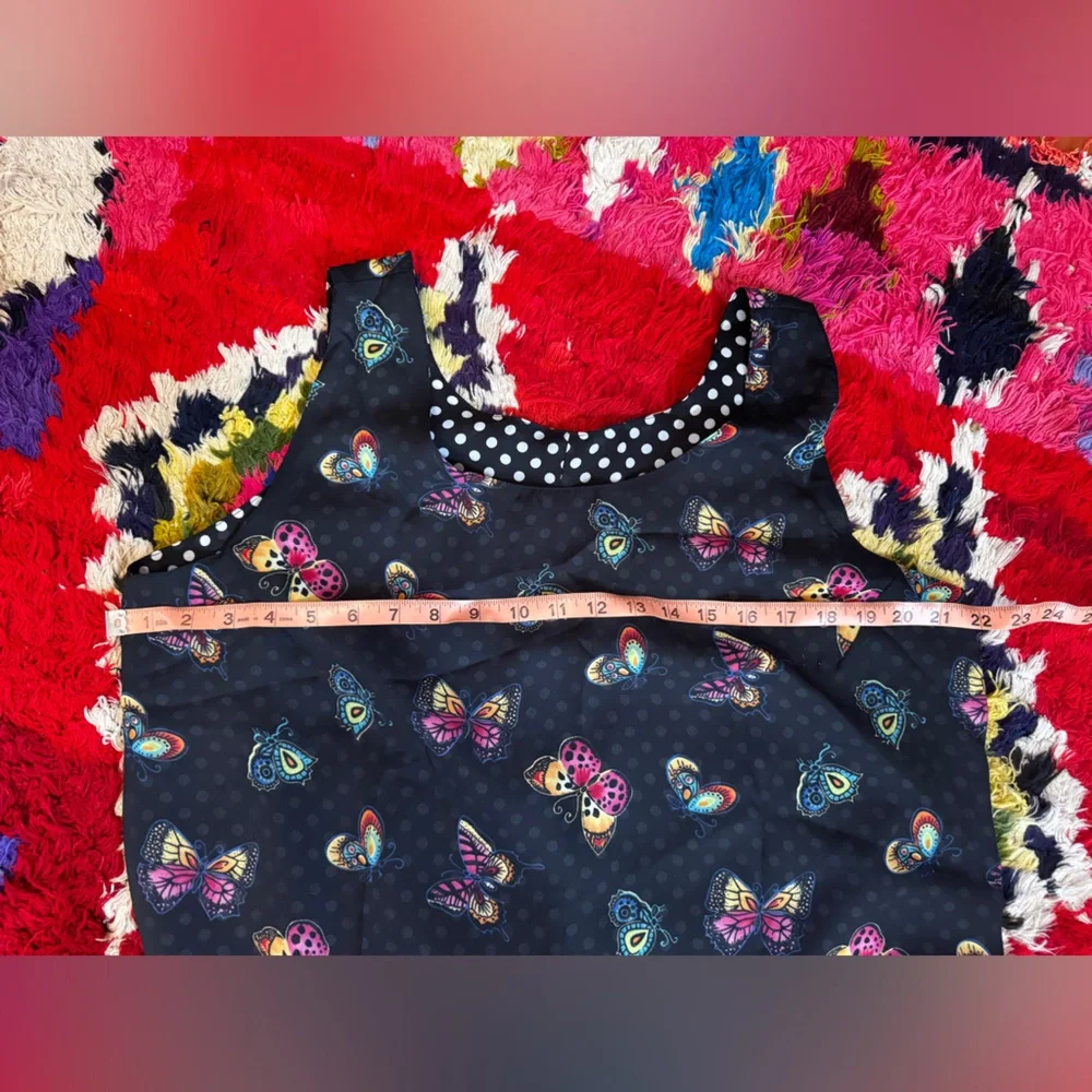 90s Vintage Cynthia Taylor Black & White Polka Dot Buttefly Slip Dress Sz 1X - Picture 5 of 8